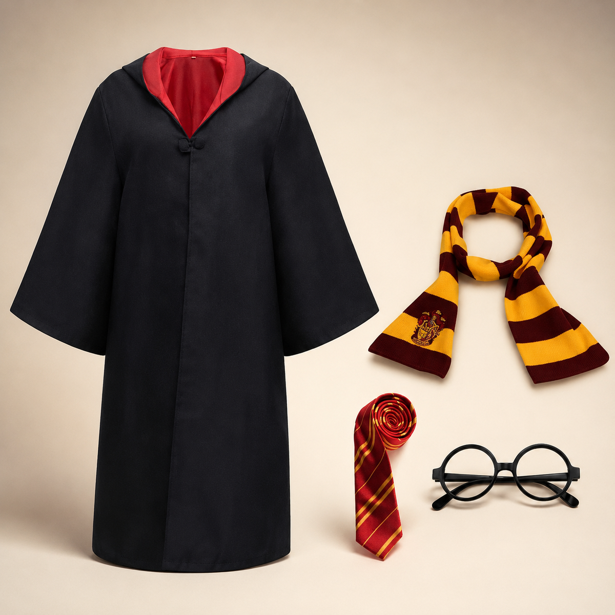 Halloween Wizard Robe Costume with Hood Bell Sleeves and Striped Scarf Accessory Set