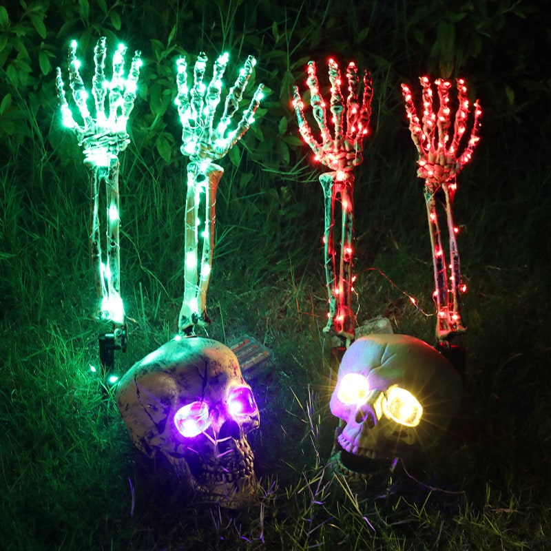Halloween Yard Decorations Skeleton Sign with Stakes LED Light Up Outdoor Prop Plant Support