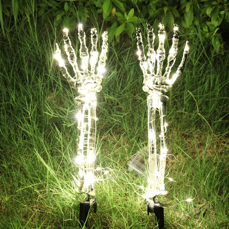 Halloween Yard Decorations Skeleton Sign with Stakes LED Light Up Outdoor Prop Plant Support