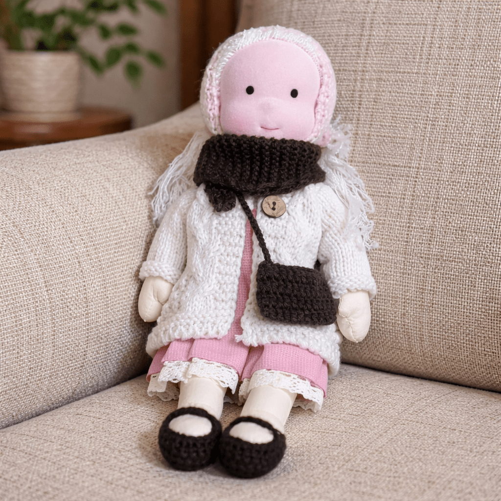 Handcrafted Waldorf Doll 28cm Cotton Handmade Fabric Knitted Clothing Yarn Hair Cloth