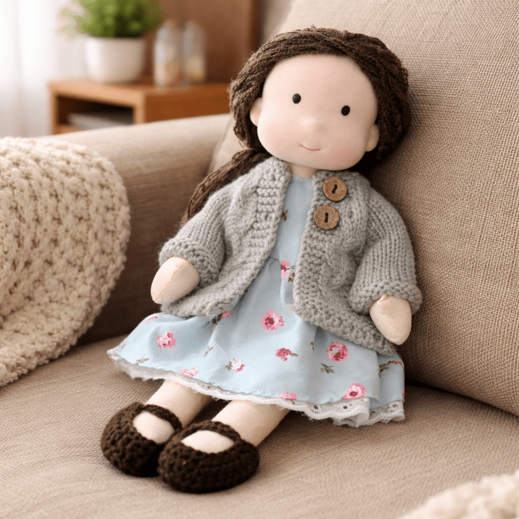 Handcrafted Waldorf Doll 28cm Cotton Handmade Fabric Knitted Clothing Yarn Hair Cloth