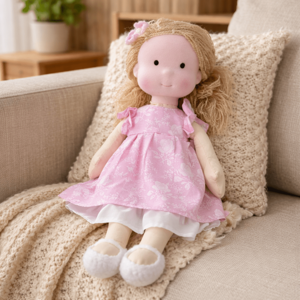 Handcrafted Waldorf Doll 28cm Cotton Handmade Fabric Knitted Clothing Yarn Hair Cloth