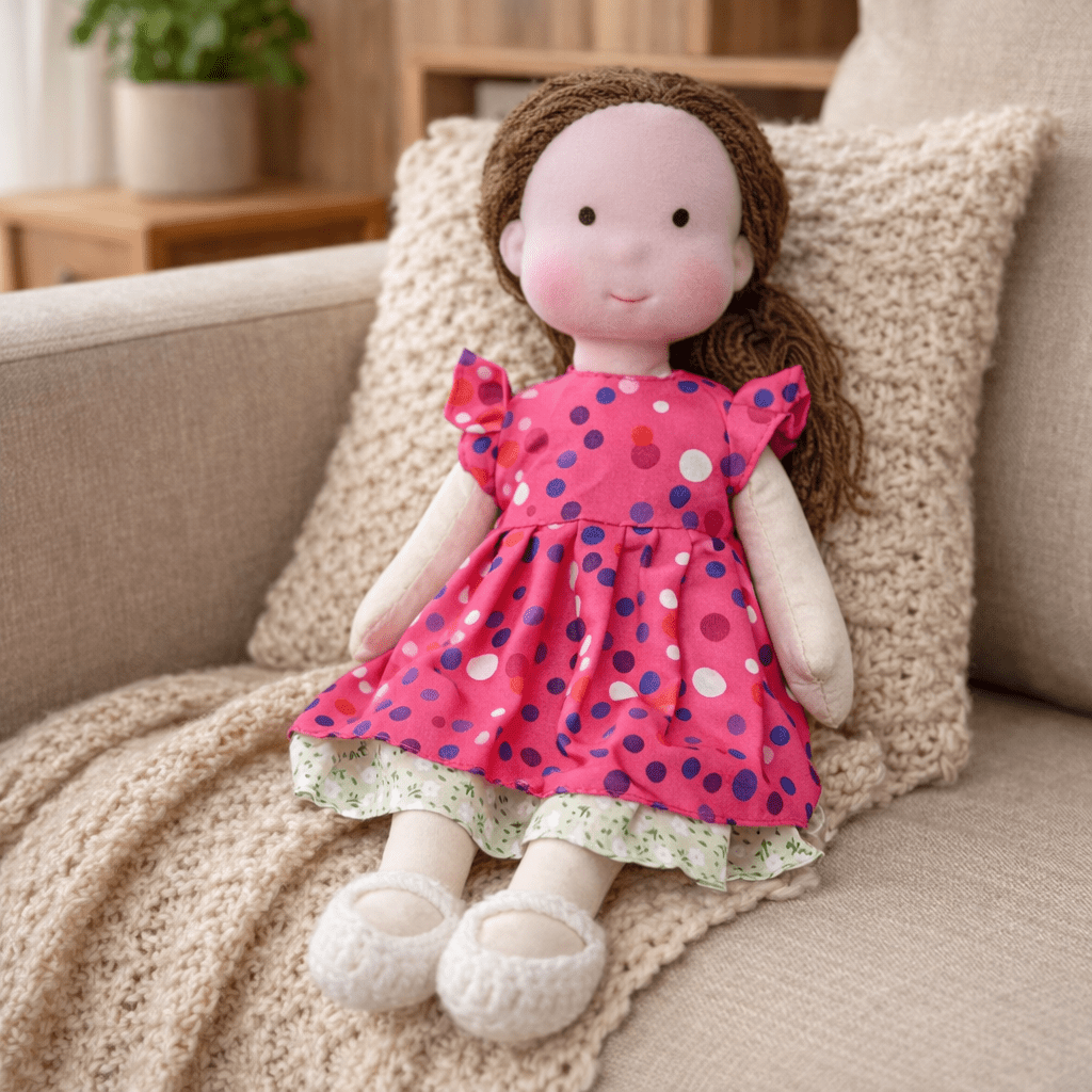 Handcrafted Waldorf Doll 28cm Cotton Handmade Fabric Knitted Clothing Yarn Hair Cloth