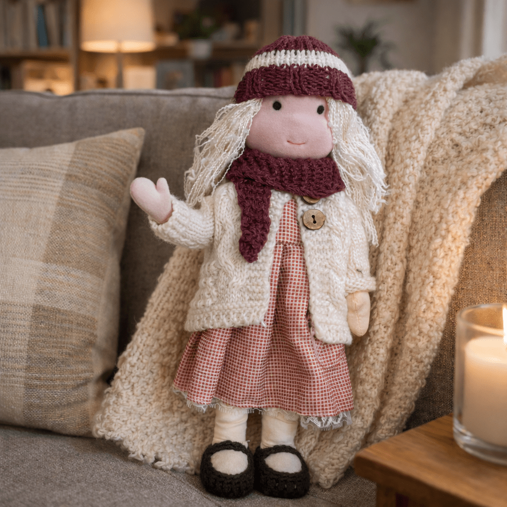 Handcrafted Waldorf Doll 28cm Cotton Handmade Fabric Knitted Clothing Yarn Hair Cloth