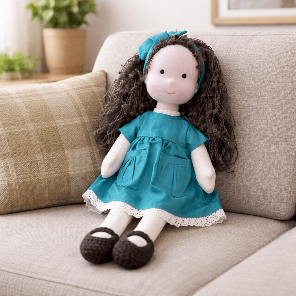 Handcrafted Waldorf Doll 28cm Cotton Handmade Fabric Knitted Clothing Yarn Hair Cloth