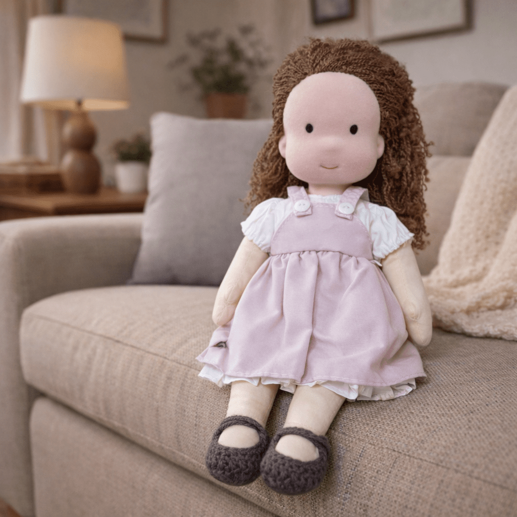 Handcrafted Waldorf Doll 28cm Cotton Handmade Fabric Knitted Clothing Yarn Hair Cloth