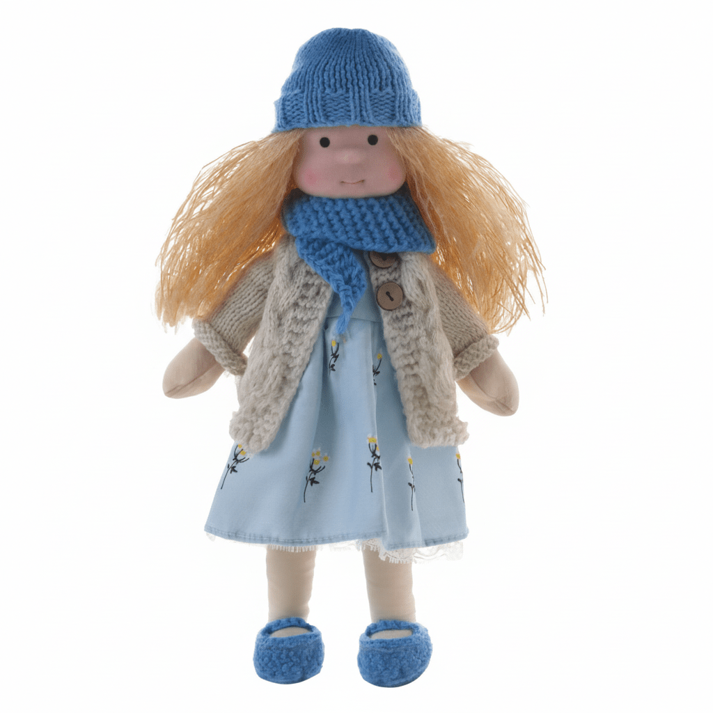 Handcrafted Waldorf Doll 28cm Cotton Handmade Fabric Knitted Clothing Yarn Hair Cloth
