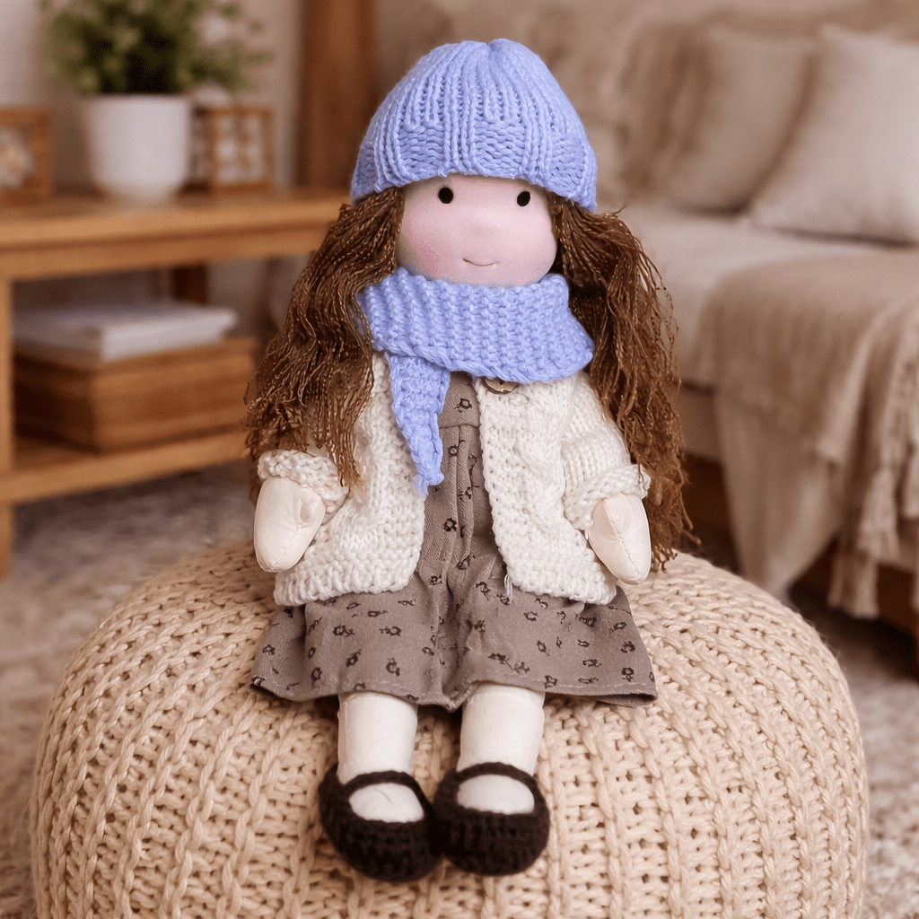 Handcrafted Waldorf Doll 28cm Cotton Handmade Fabric Knitted Clothing Yarn Hair Cloth