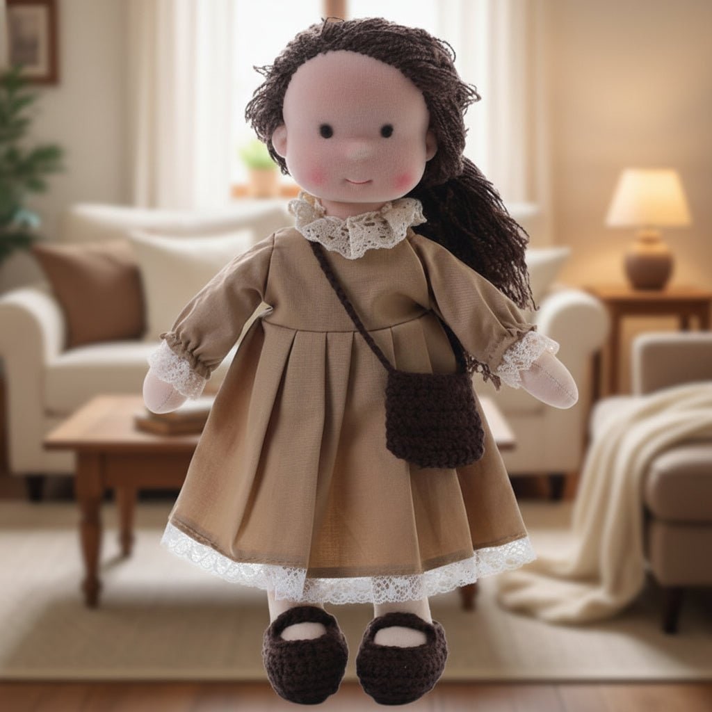 Handcrafted Waldorf Doll 28cm Cotton Handmade Fabric Knitted Clothing Yarn Hair Cloth
