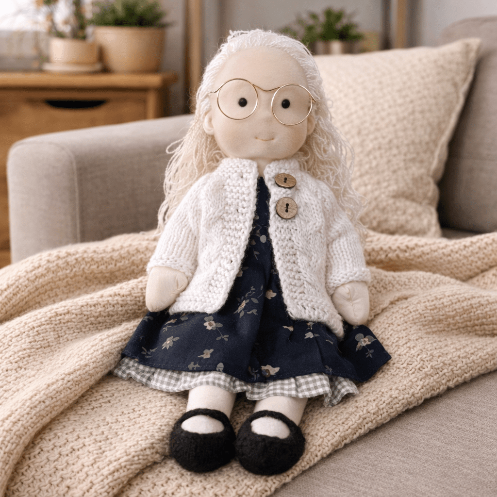 Handcrafted Waldorf Doll 28cm Cotton Handmade Fabric Knitted Clothing Yarn Hair Cloth