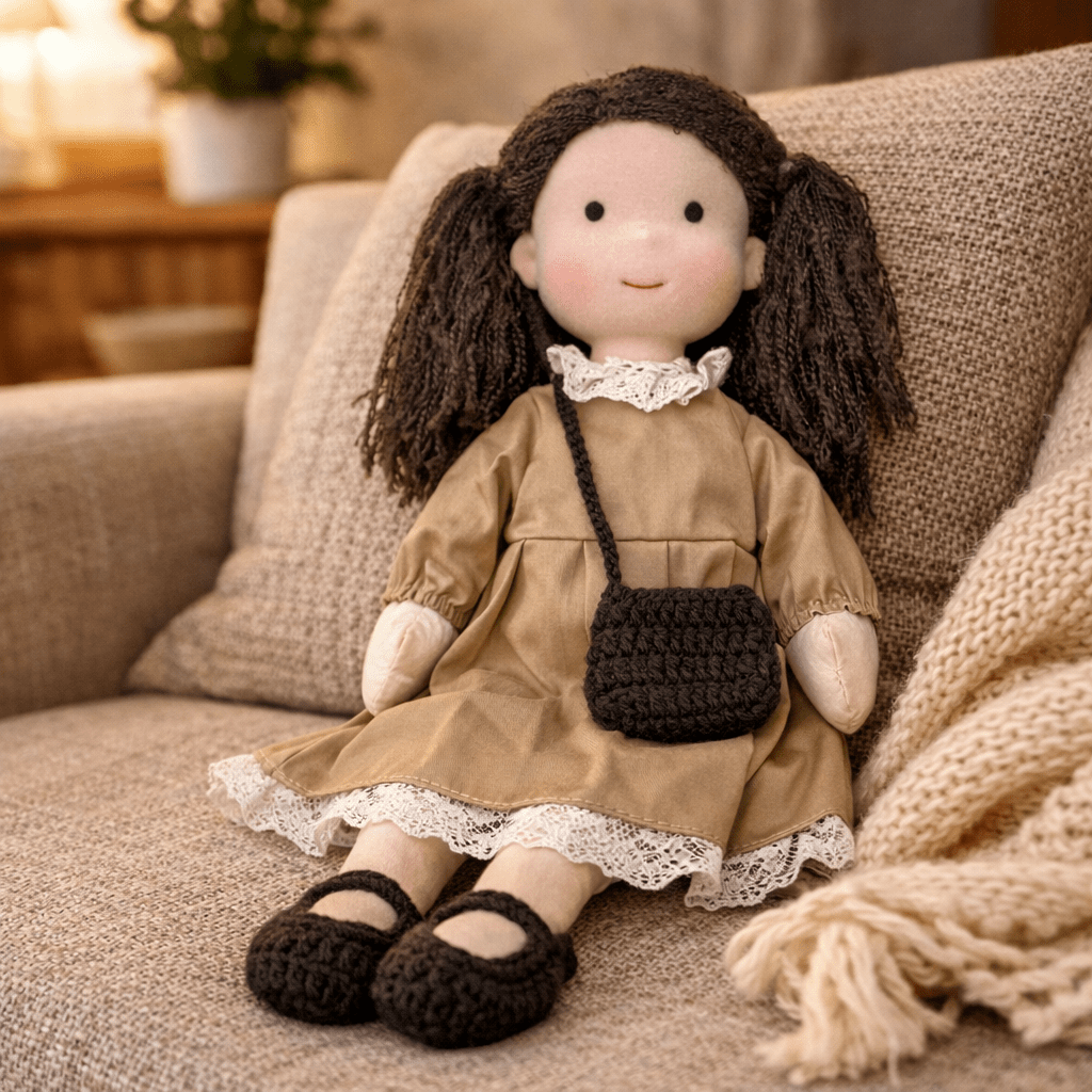 Handcrafted Waldorf Doll 28cm Cotton Handmade Fabric Knitted Clothing Yarn Hair Cloth