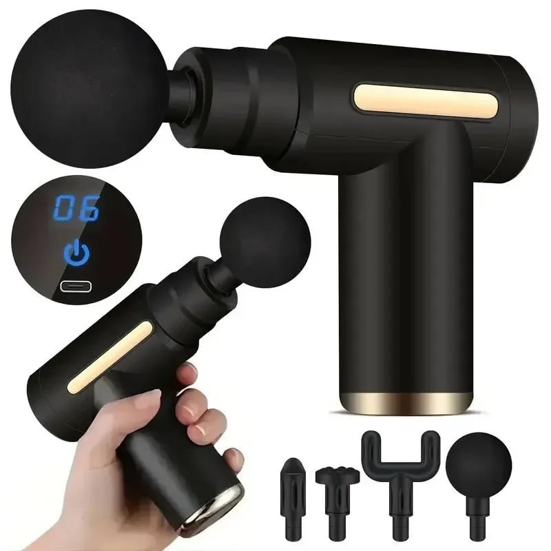 Handheld Mini Massage Gun with Four Interchangeable Heads and LED Display Compact