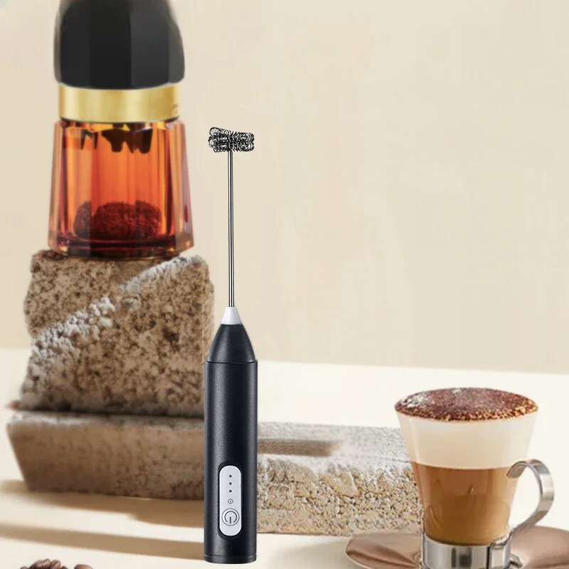 Handheld Rechargeable Electric Milk Frother with Double-Spring Whisk and Three Speed Settings