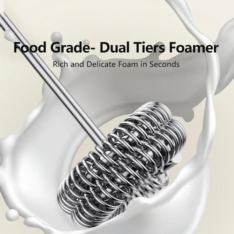 Handheld Rechargeable Electric Milk Frother with Double-Spring Whisk and Three Speed Settings