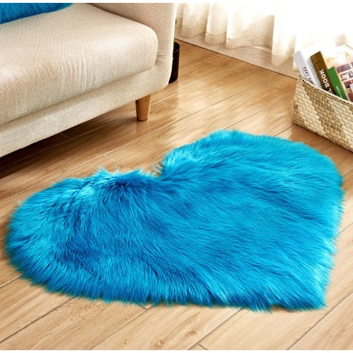 Heart Shaped Area Rug with Non Slip Pad Plush Faux Fur Fluffy Floor Mat for Living Room 8 By 10
