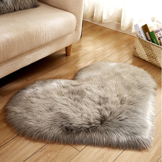 Heart Shaped Area Rug with Non Slip Pad Plush Faux Fur Fluffy Floor Mat for Living Room 8 By 10