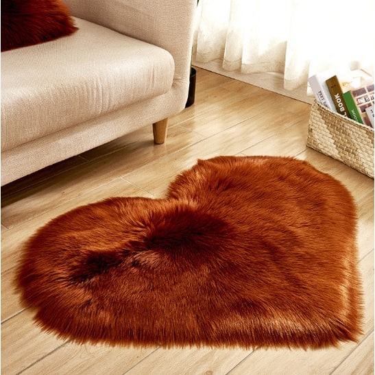 Heart Shaped Area Rug with Non Slip Pad Plush Faux Fur Fluffy Floor Mat for Living Room 8 By 10