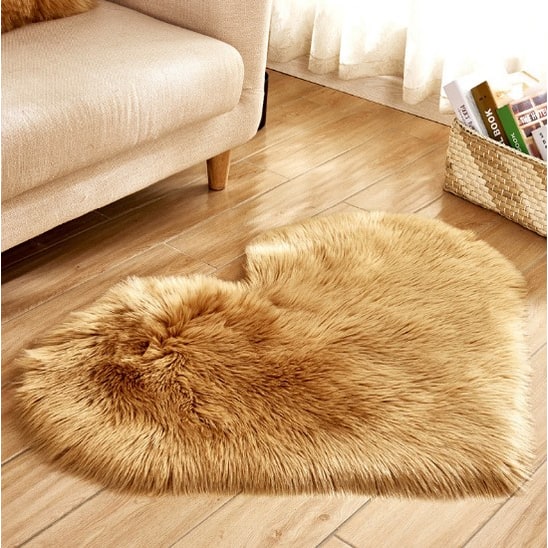 Heart Shaped Area Rug with Non Slip Pad Plush Faux Fur Fluffy Floor Mat for Living Room 8 By 10
