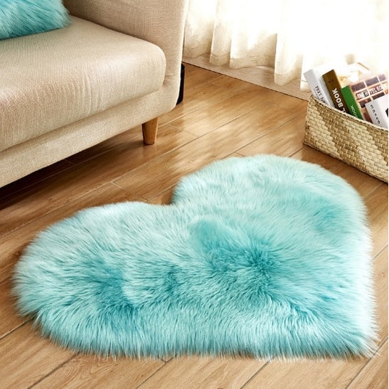 Heart Shaped Area Rug with Non Slip Pad Plush Faux Fur Fluffy Floor Mat for Living Room 8 By 10