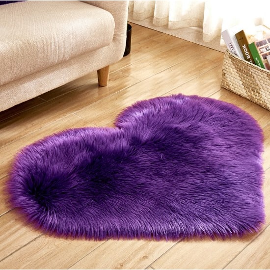 Heart Shaped Area Rug with Non Slip Pad Plush Faux Fur Fluffy Floor Mat for Living Room 8 By 10