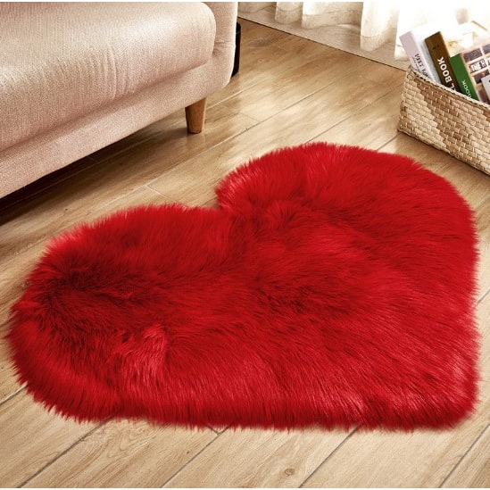Heart Shaped Area Rug with Non Slip Pad Plush Faux Fur Fluffy Floor Mat for Living Room 8 By 10