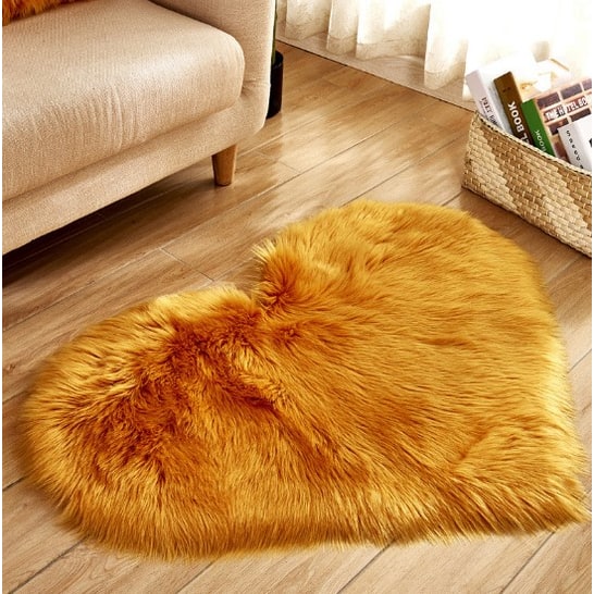 Heart Shaped Area Rug with Non Slip Pad Plush Faux Fur Fluffy Floor Mat for Living Room 8 By 10