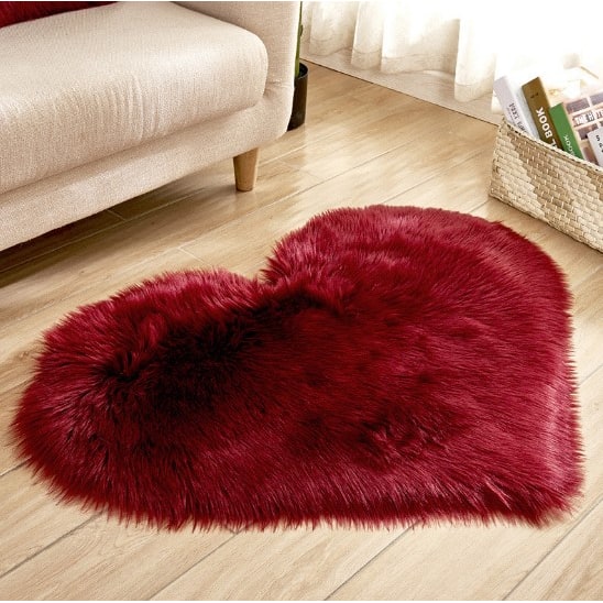Heart Shaped Area Rug with Non Slip Pad Plush Faux Fur Fluffy Floor Mat for Living Room 8 By 10