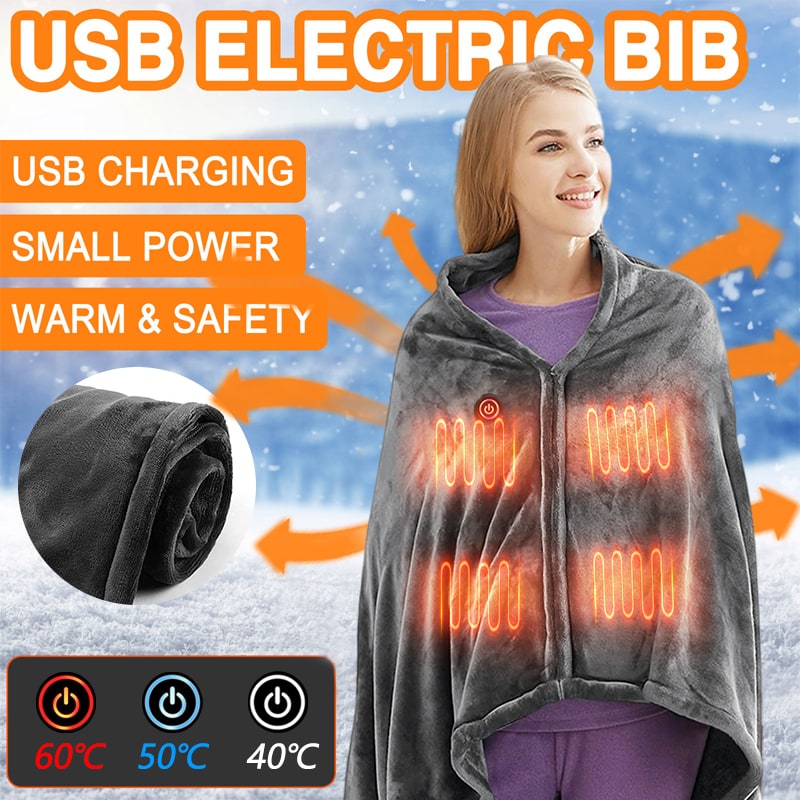 Heated Blanket Electric Shawl with USB Power 3 Heat Settings and Plush Fleece Wrap