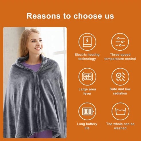 Heated Blanket Shawl with Electric Throw Wearable Fleece Cape with Zipper and USB Power