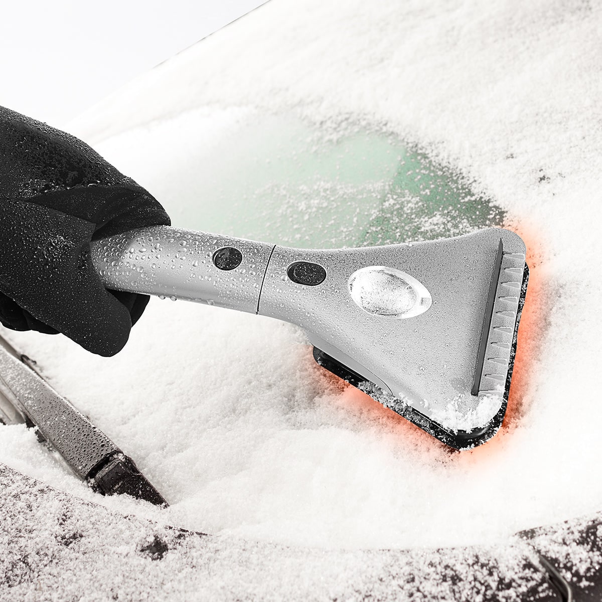 Heated Car Ice Scraper for Window Windshield with Extendable Handle LED Light and 12v Power Cord
