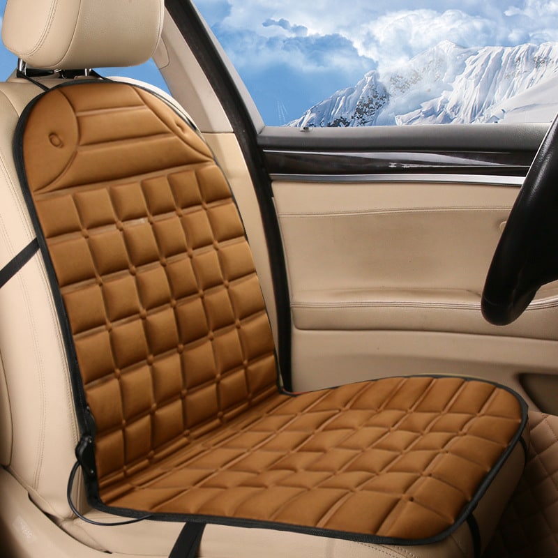 Heated Car Seat Cushion and Cover with Quilted Design and 12v Power Adapter Ergonomic