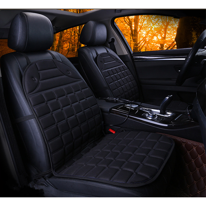 Heated Car Seat Cushion and Cover with Quilted Design and 12v Power Adapter Ergonomic