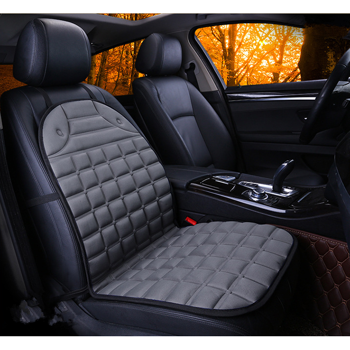 Heated Car Seat Cushion and Cover with Quilted Design and 12v Power Adapter Ergonomic
