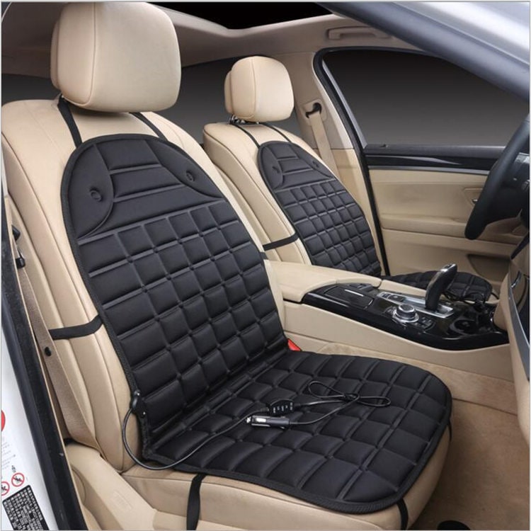 Heated Car Seat Cushion and Cover with Quilted Design and 12v Power Adapter Ergonomic