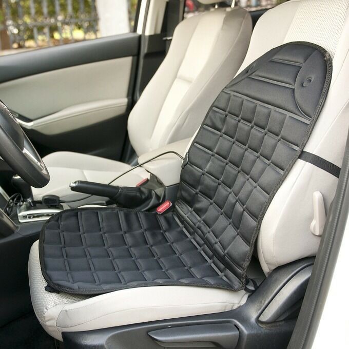 Heated Car Seat Cushion and Cover with Quilted Design and 12v Power Adapter Ergonomic