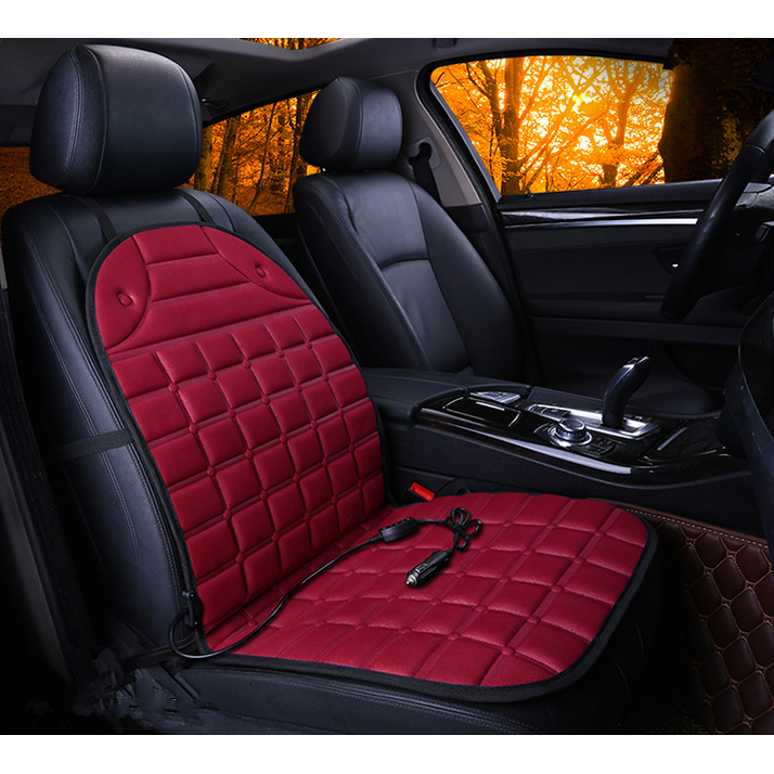 Heated Car Seat Cushion and Cover with Quilted Design and 12v Power Adapter Ergonomic