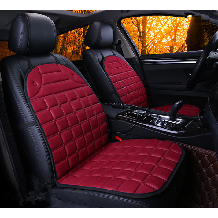 Heated Car Seat Cushion and Cover with Quilted Design and 12v Power Adapter Ergonomic