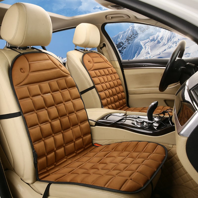 Heated Car Seat Cushion and Cover with Quilted Design and 12v Power Adapter Ergonomic