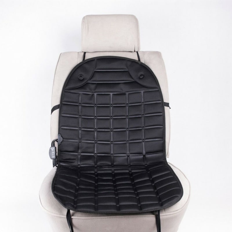 Heated Car Seat Cushion and Cover with Quilted Design and 12v Power Adapter Ergonomic