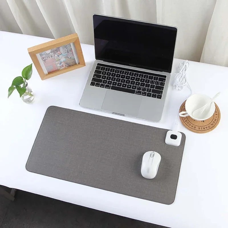 Heated Desk Pad with Adjustable Temperature Control and Stitched Linen Surface Office