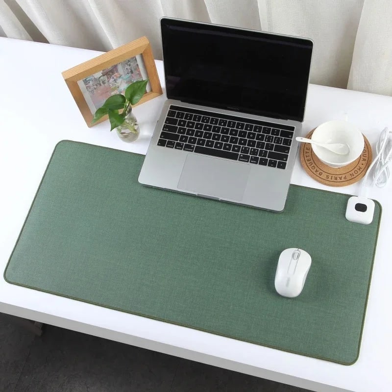 Heated Desk Pad with Adjustable Temperature Control and Stitched Linen Surface Office