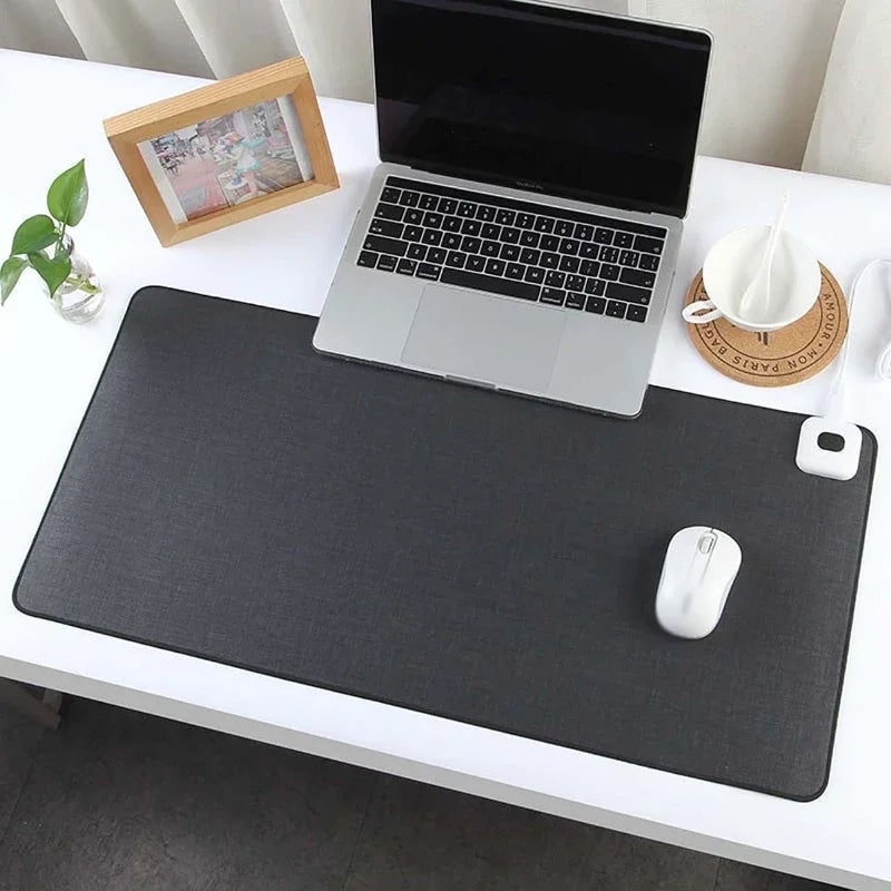 Heated Desk Pad with Adjustable Temperature Control and Stitched Linen Surface Office