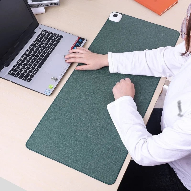Heated Desk Pad with Adjustable Temperature Control and Stitched Linen Surface Office