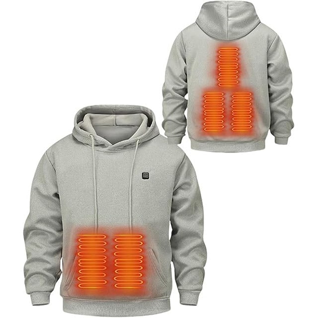 Heated Jacket and Hoodie with USB Electric Heating Zones and Drawstring Hood