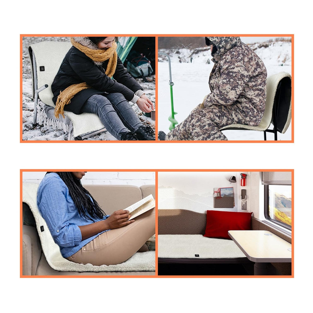 Heated Seat Cushion and Desk Chair Pad with USB Power Sherpa Fleece Two Zones With Ties