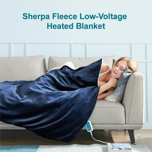 Heated Throw Blanket with Sherpa Fleece Lining Electric Flannel with Auto-Off Timer