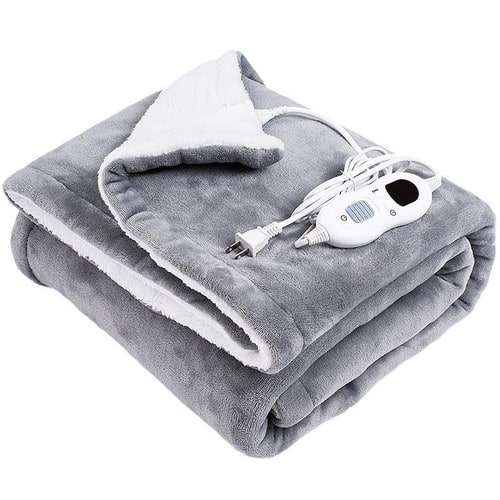 Heated Throw Blanket with Sherpa Fleece Lining Electric Flannel with Auto-Off Timer