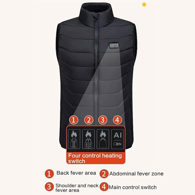 Heated Vest with USB Rechargeable Battery Quilted Design and Multiple Heating Zones