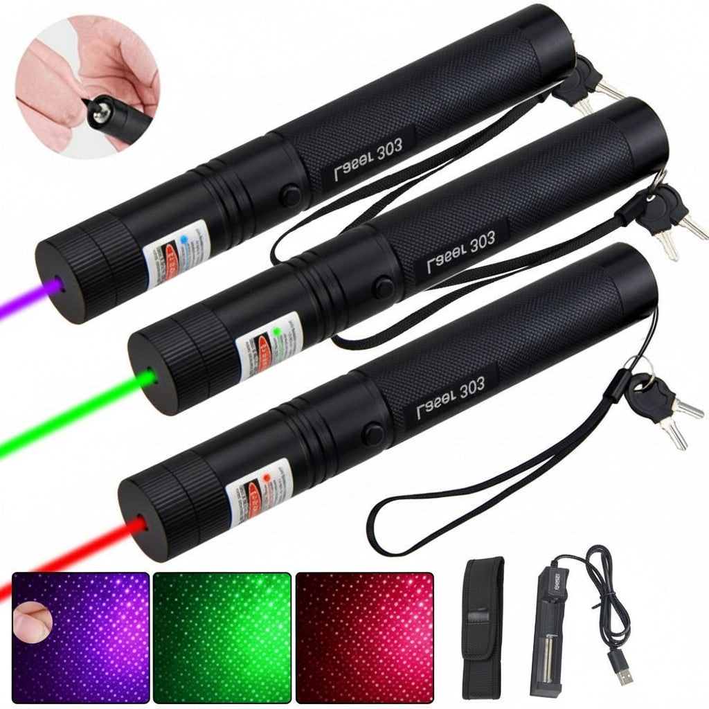 High Power Laser Pointer Pen with Adjustable Focus and Safety Key Lock Blue Light