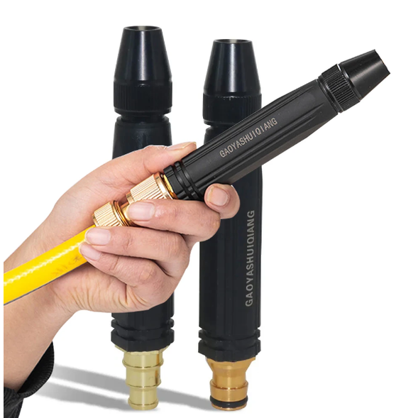 High Pressure Garden Hose Nozzle with Adjustable Spray Tip and Brass Quick-Connect Fitting
